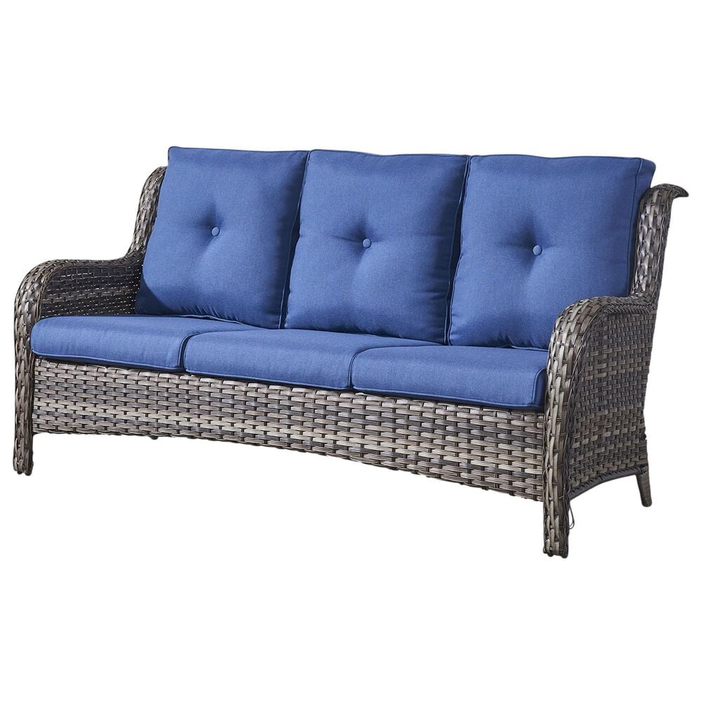 Sunwell Garden 5-Piece Patio Conversation Set with Brown Rattan in Blue, , large