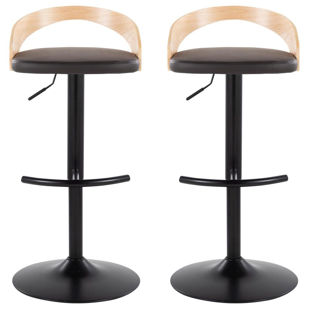 LumiSource Grotto Swivel Barstool with Brown Faux Leather Upholstery in Black and Natural (Set of 2), , large