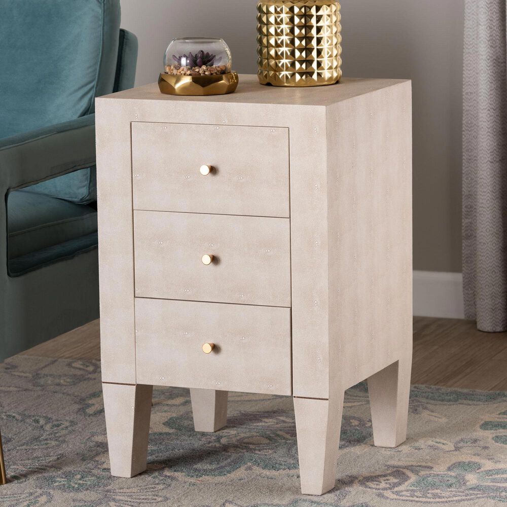 Baxton Studio Leyna 3-Drawer End Table in Beige, , large