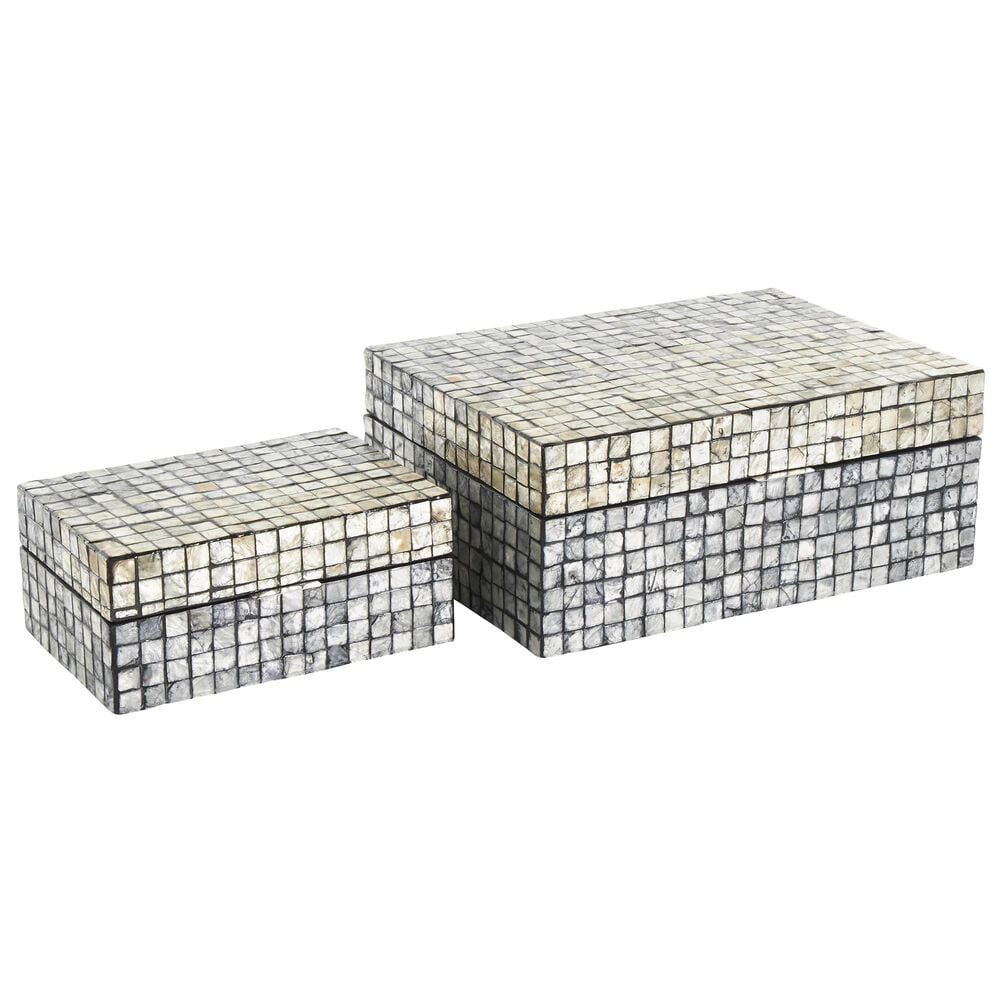 Maple and Jade 2-Piece Handmade Mosaic Storage Decorative Box Set in Polished Gray, , large