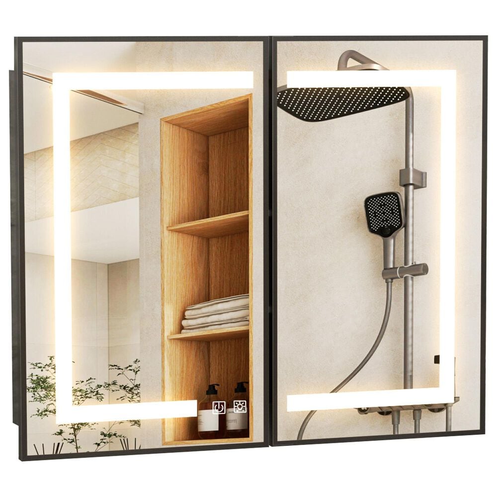 HOMLUX 40" x 32" Bathroom Medicine Cabinet with Mirror in Black, , large