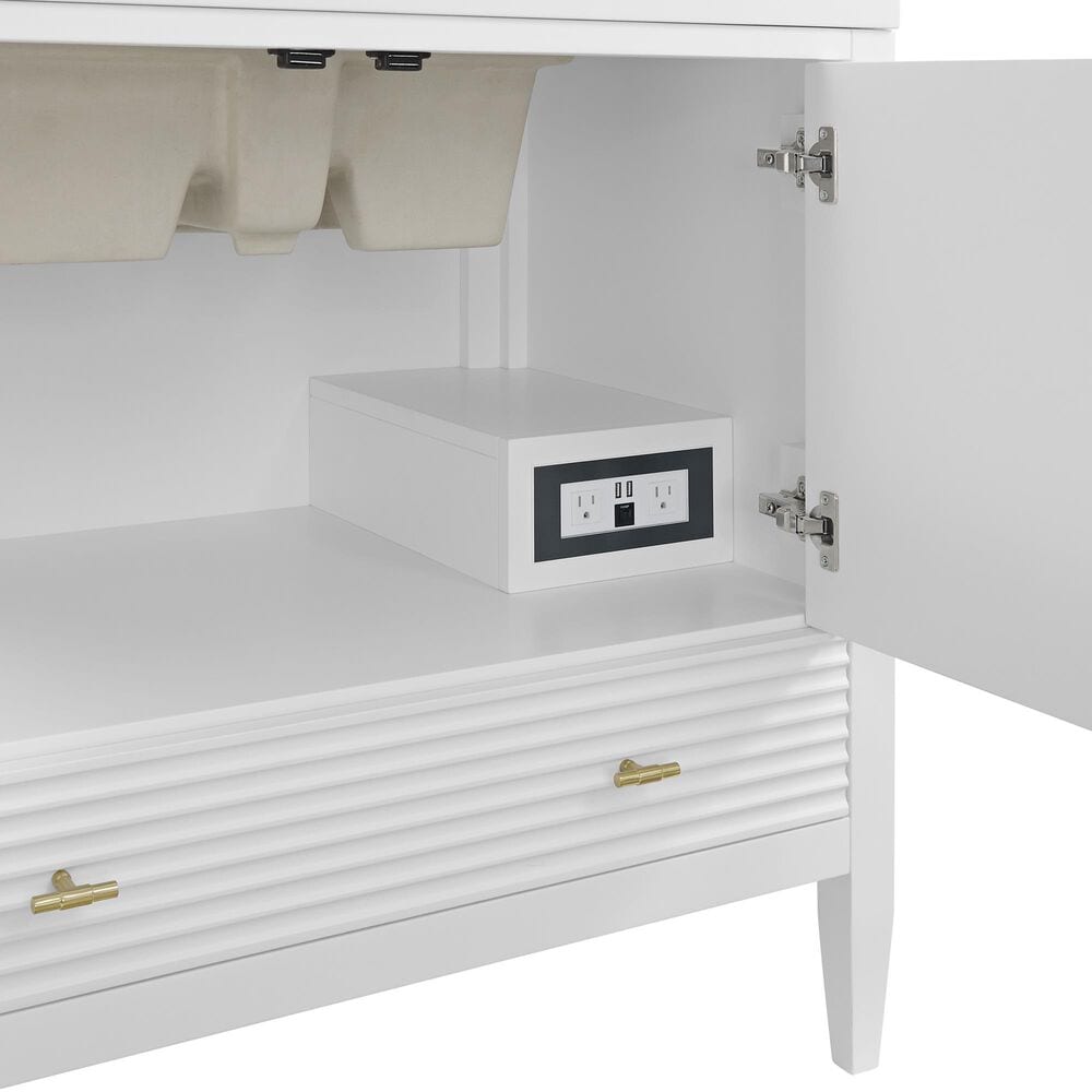 James Martin Vanities Myrrin 36&quot; Vanity in Bright White with Single Hole 3 CM White Zeus Quartz Top &amp; Backsplash, , large