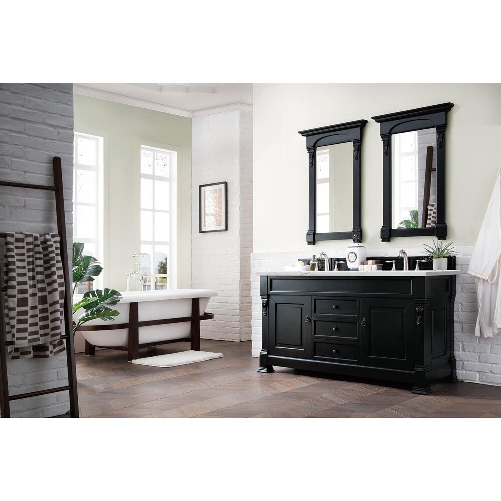 James Martin Vanities Brookfield 60&quot; Double Bathroom Vanity in Antique Black with 3 cm Ethereal Noctis Quartz Top and Rectangle Sink, , large