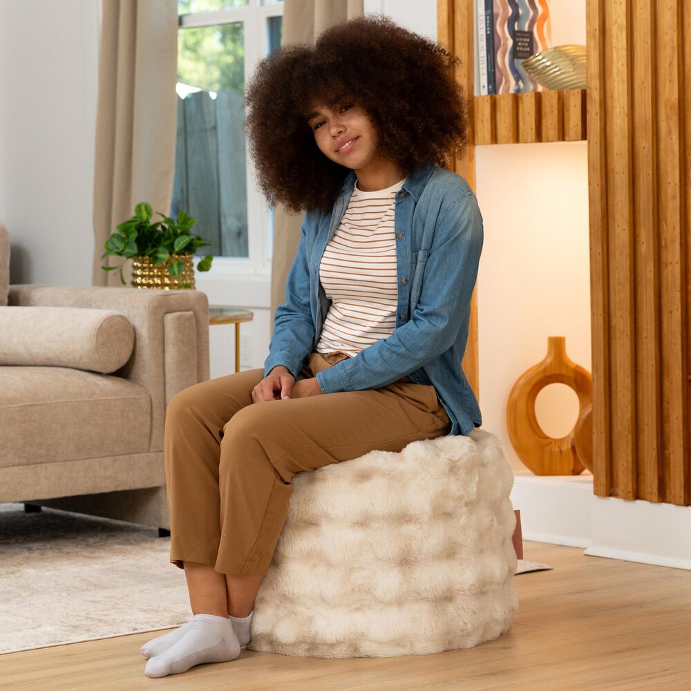 Jaxx Raven Round Accent Pouf in Phantom Cream, , large