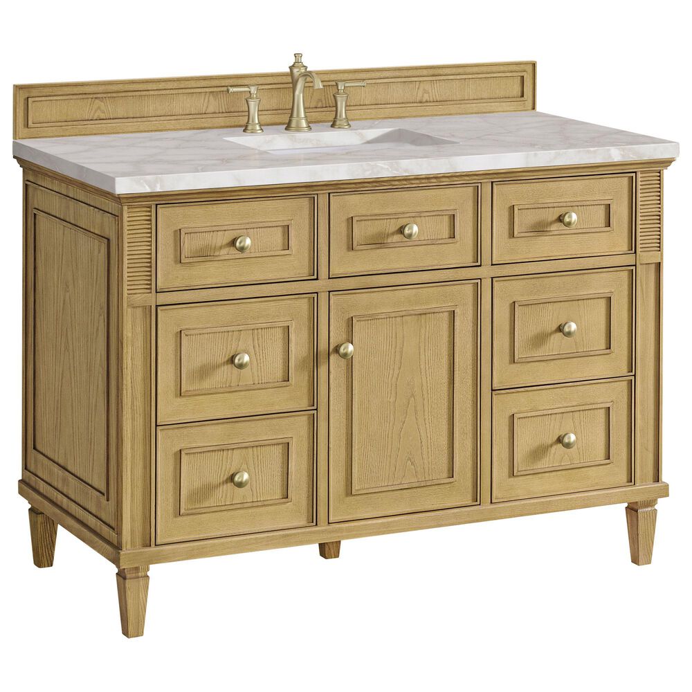 James Martin Vanities Lorelai 48" Single Vanity in Light Natural Oak with 3 cm Victorian Silver Quartz Top, , large