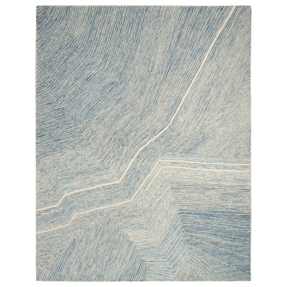 Nourison Pure Angles Ivory and Blue 7"9" x 9"9" Area Rug, , large
