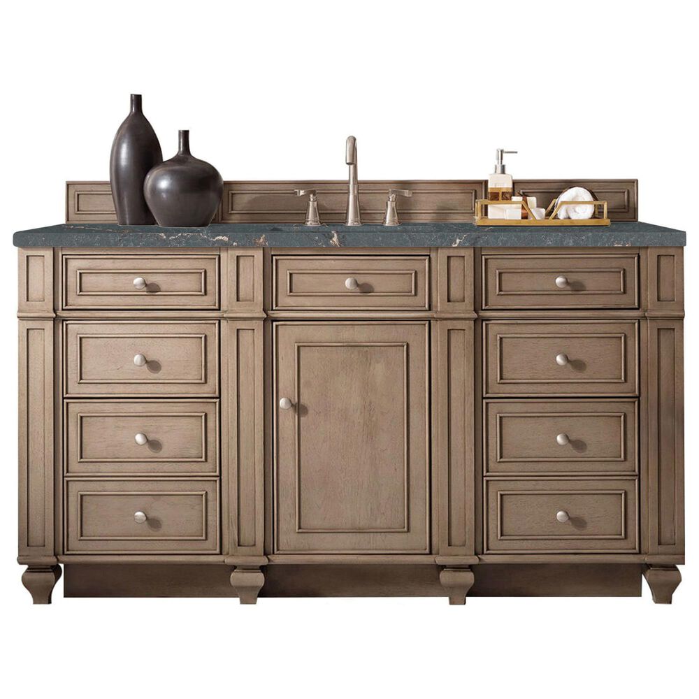 James Martin Vanities Bristol 60" Single Bathroom Vanity in Whitewashed Walnut with 3 cm Parisien Bleu Quartz Top and Rectangular Sink, , large