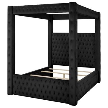 Crown Mark Annabelle Queen Upholstered Button-Tufted Canopy Bed in Black, , large