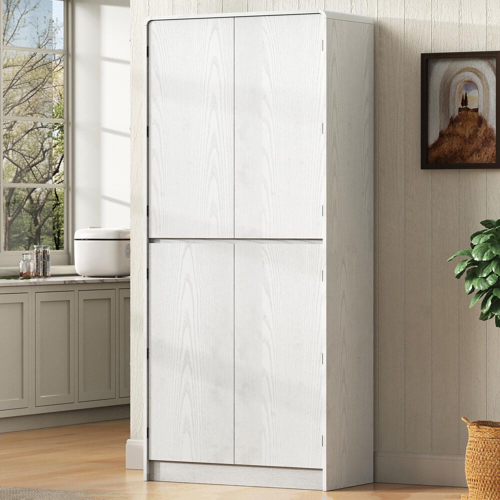 HOMLUX HOMLUX 72" Tall Farmhouse Kitchen Pantry Cabinet with 8 Door Shelves, Curved Design Storage Cabinet with 3 Adjustable Shelves, Hidden Drawer, Versatile Cupboard for Kitchen, Dining &amp; Bathroom, White, , large