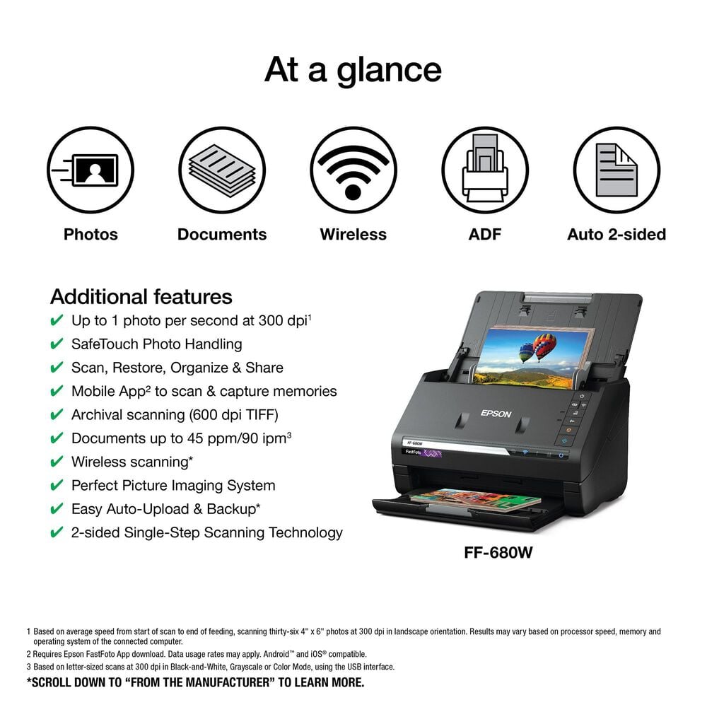 Epson FastFoto FF-680W Wireless Document Duplex Scanner, , large