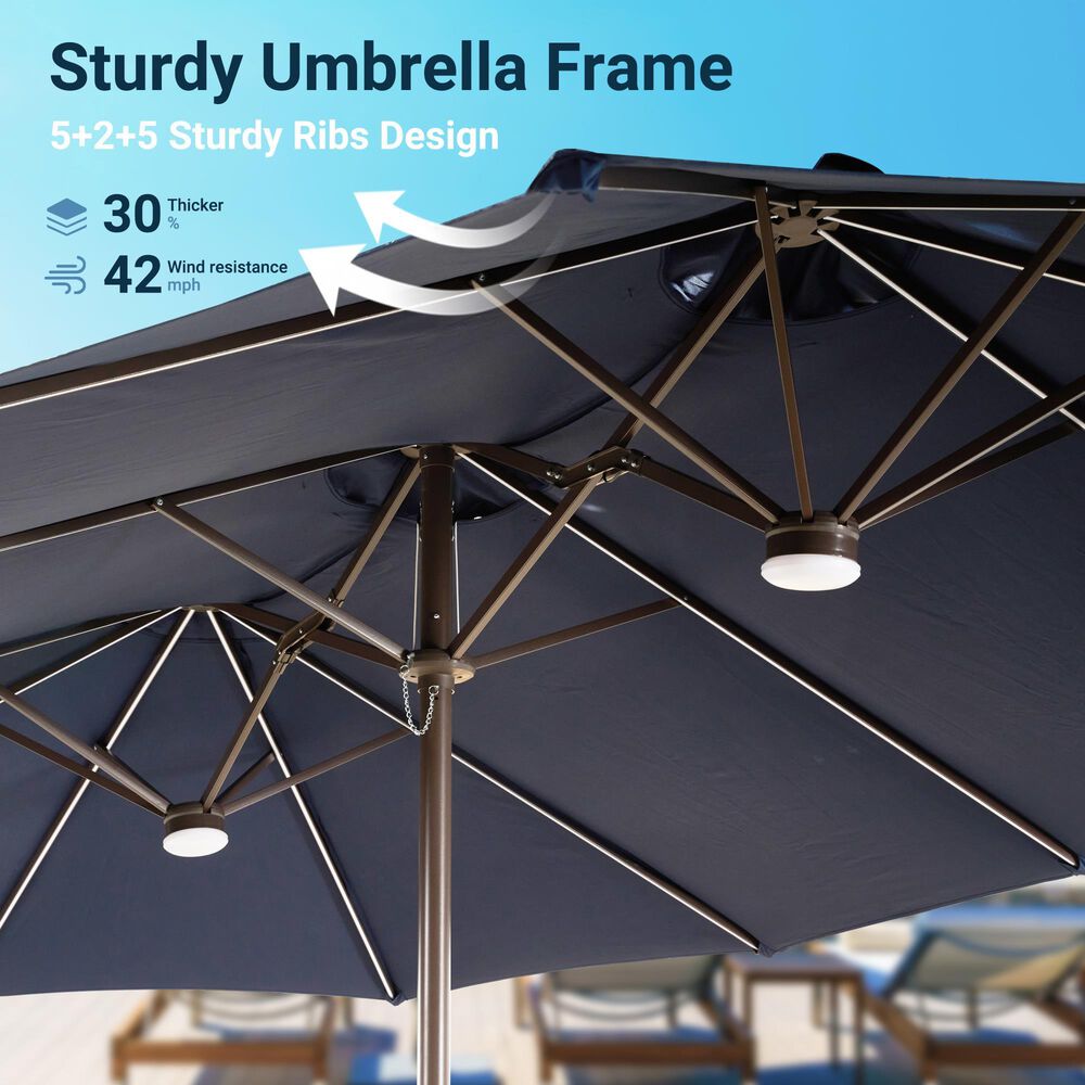 HOMLUX 2-Piece 14.5 ft Patio Umbrella and All-weather Square Rattan Coffee Table Outdoor Set in Dark Blue, , large