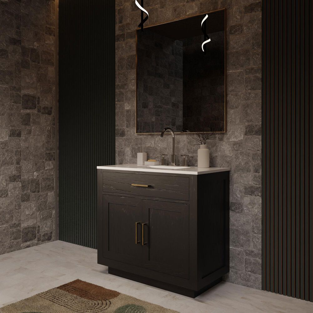 Lexora Home Abbey 36" Single Bathroom Vanity in Black Oak with 2 cm White Quartz Top and Rectangular Sink, , large