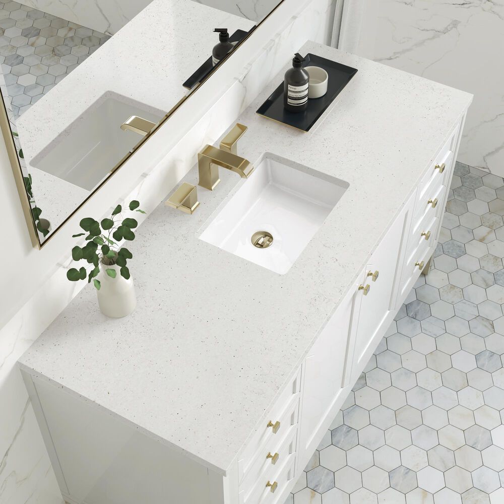 James Martin Vanities Chicago 60&quot; Single Bathroom Vanity in Glossy White with 3 cm Lime Delight Quartz Top and Rectangular Sink, , large