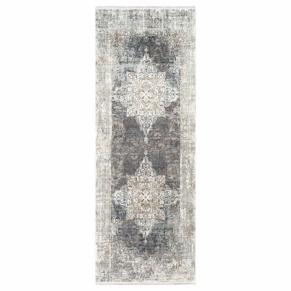 Surya Solar 3" x 8" Black, Charcoal, Saffron, White and Light Gray Runner, , large
