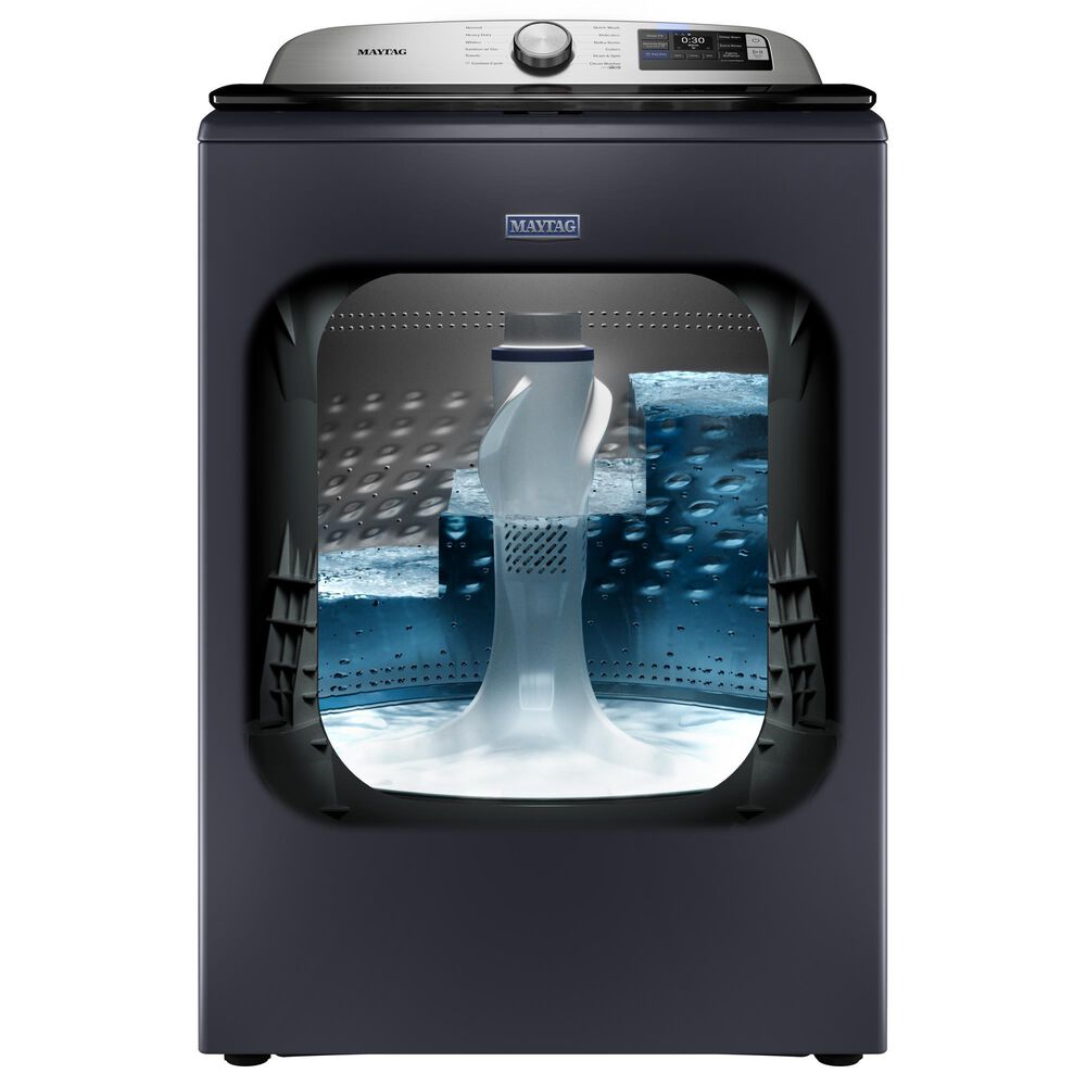 Maytag 5.3 Cu. Ft. Smart Top Load Washer and 7.4 Cu. Ft. Smart Electric Top Load Dryer Laundry Pair in Midnight Steel, , large