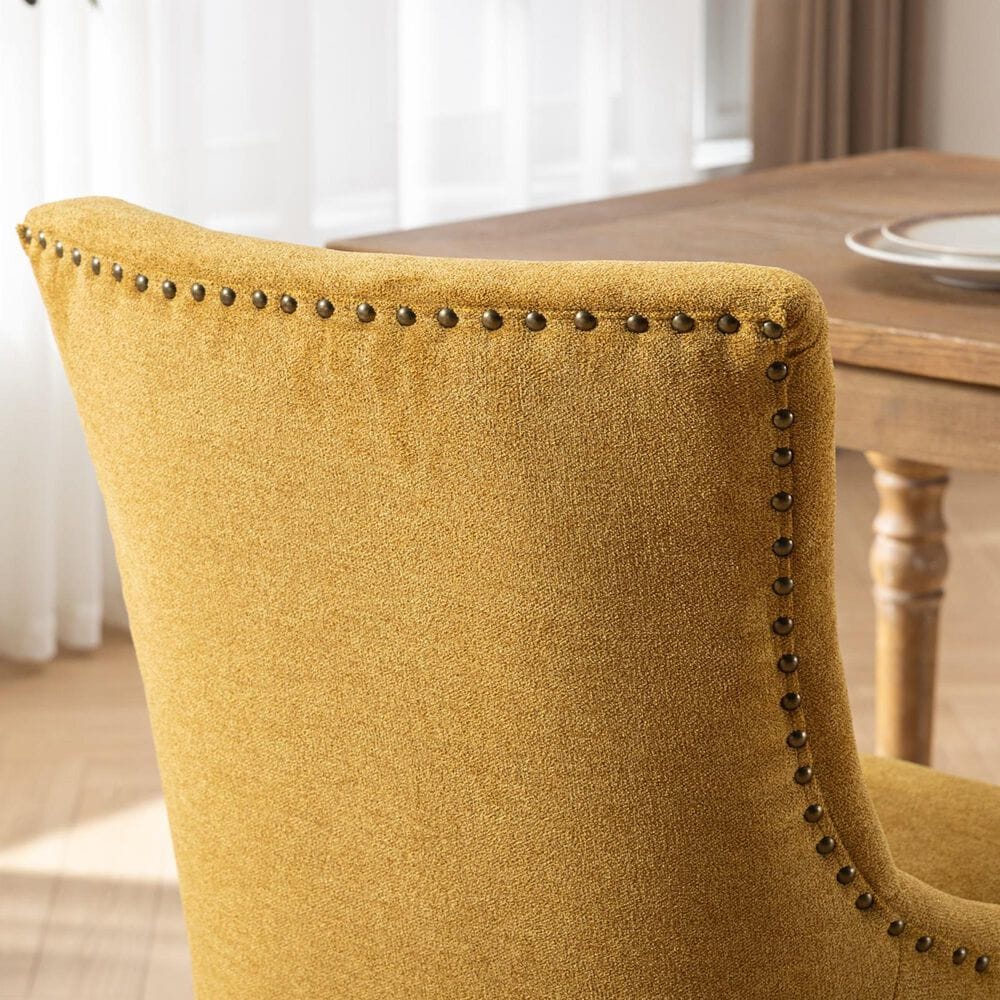 Hearth and Haven Upholstered Side Chair with Bronze Nail Head in Golden Yellow (Set of 2), , large