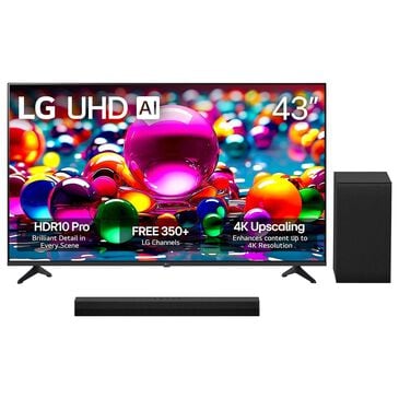 LG 43" Class UA77 4K UHD AI - Smart TV with 2.1 Channel Soundbar System in Black, , large