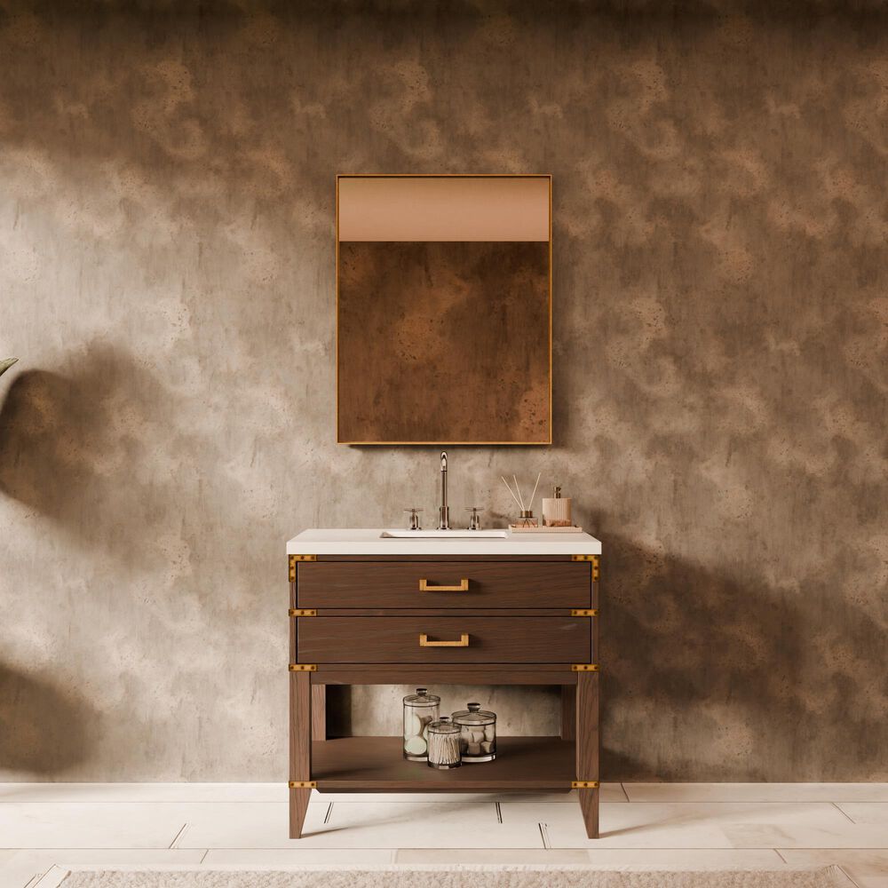 Lexora Home Norwalk 36&quot; Single Bathroom Vanity in Brown Oak with White Quartz Top and Rectangular Sink, , large