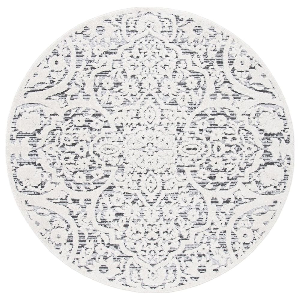 Safavieh Cabana CBN656A 4" Round Ivory and Grey Indoor/Outdoor Area Performance Rug, , large