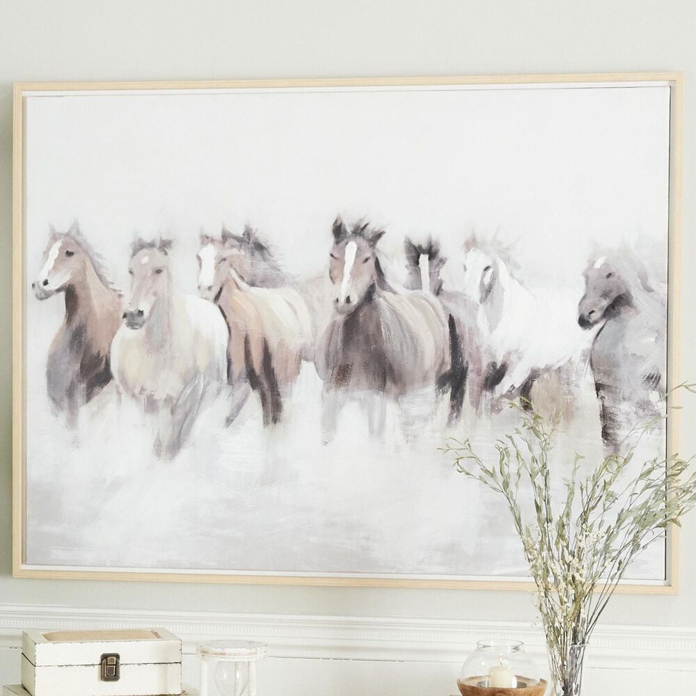 Maple and Jade 40&quot; x 30&quot; Horse Living Room Framed Wall Art in Black, Brown, Gray and White, , large