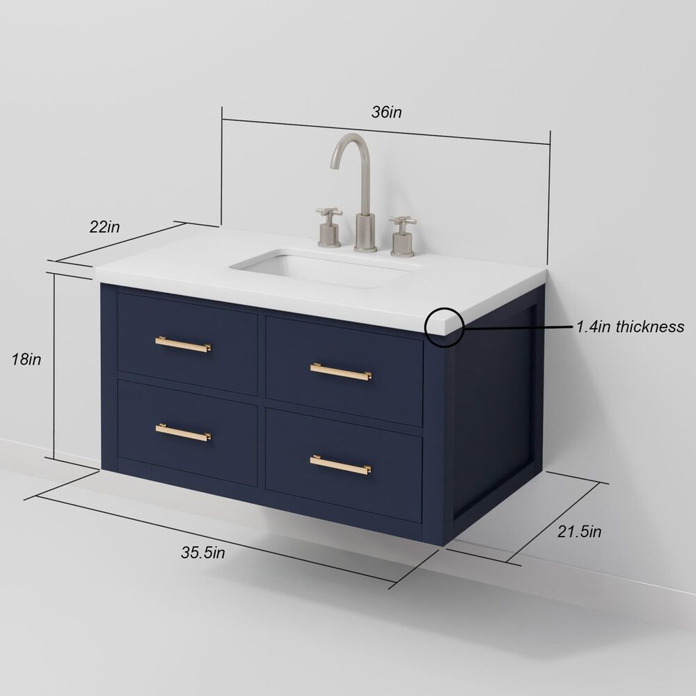 Lexora Home Castor 36" Single Bathroom Vanity in Blue with 2 cm White Quartz Top and Rectangular Sink, , large