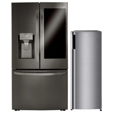 LG 2-Piece Kitchen Package with 29.7 Cu. Ft 4-Door French Door Refrigerator and Single Door Freezer in PrintProof Black Stainless Steel, , large