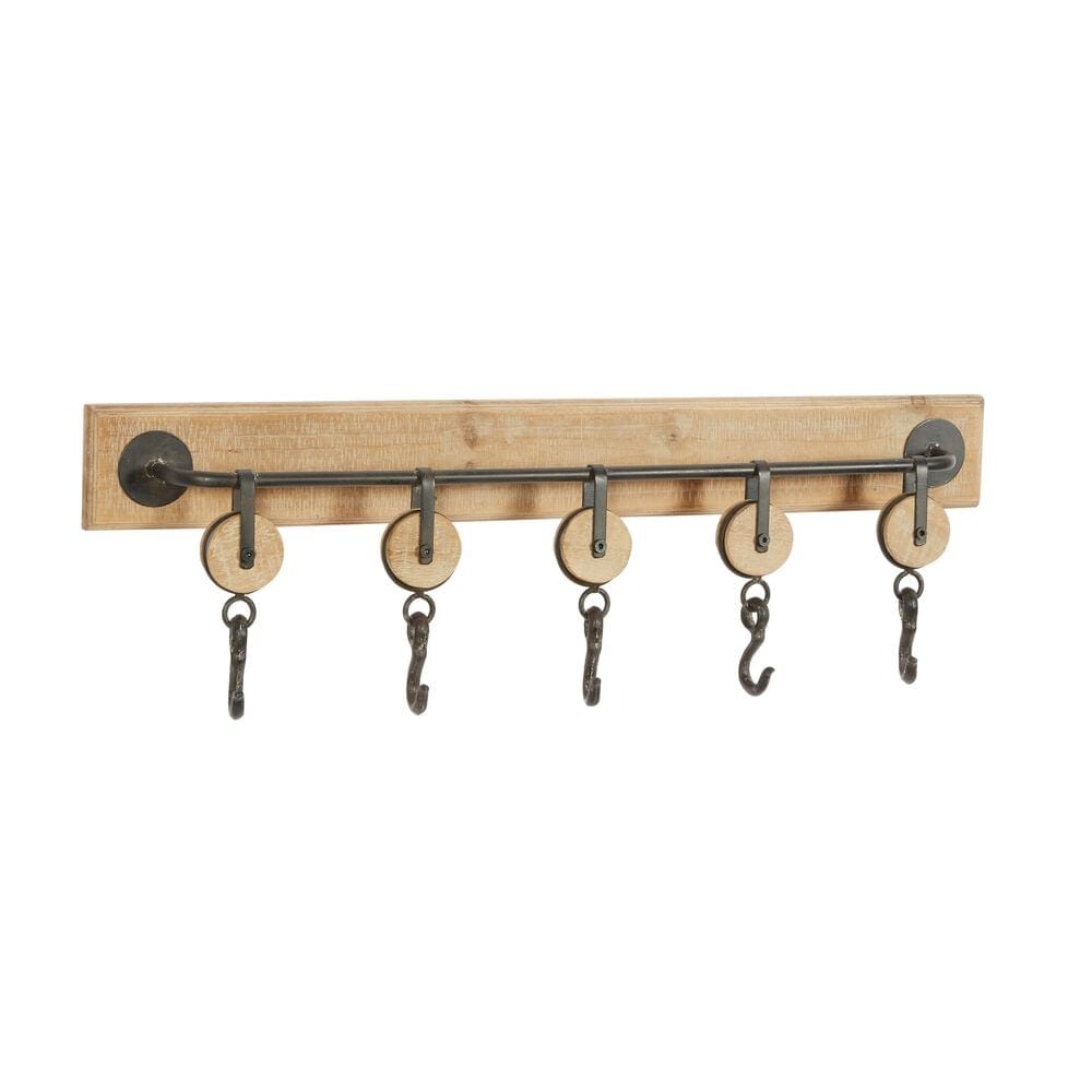 Maple and Jade Industrial Wood Wall Hook Brown, , large