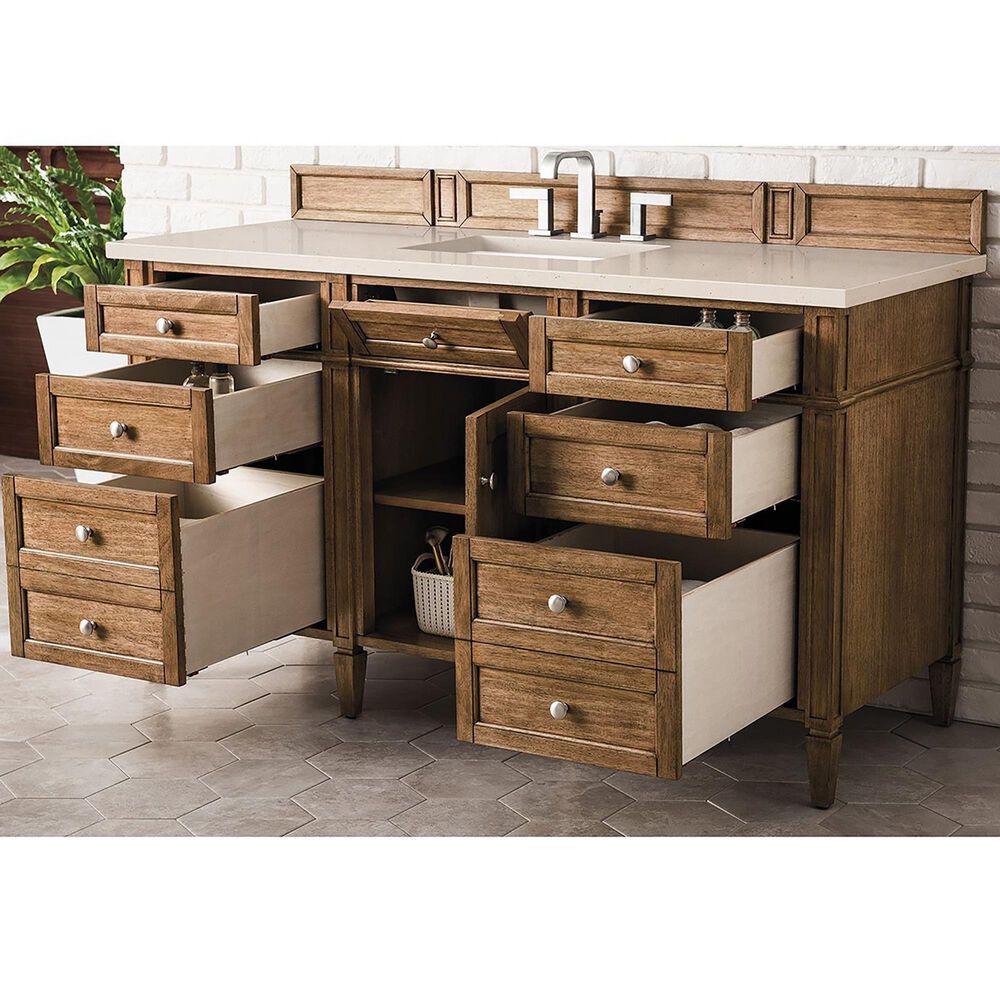 James Martin Vanities Brittany 60&quot; Single Bathroom Vanity in Saddle Brown with 3 cm Eternal Marfil Quartz Top and Rectangular Sink, , large