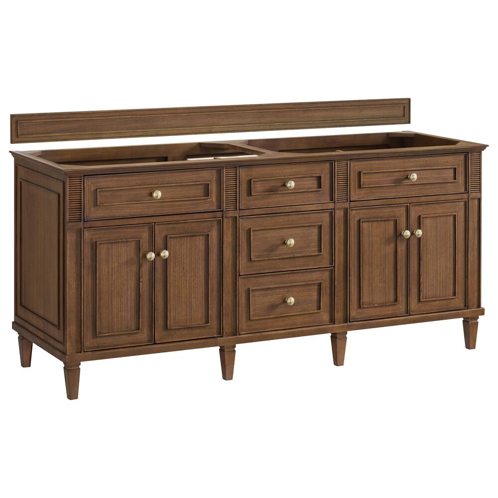 James Martin Vanities Lorelai 72" Double Bathroom Vanity in Mid-Century Walnut with 3 cm Eternal Jasmine Pearl Silestone Top, Rectangular Sinks and FreePower Wireless Charger, , large