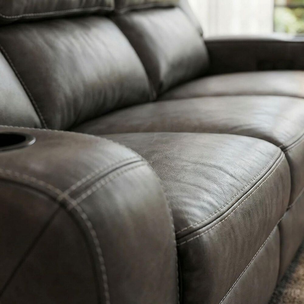 Oxford Furniture Power Reclining Sofa with Power Headrest and Drop Down Table in Cowboy Granite, , large
