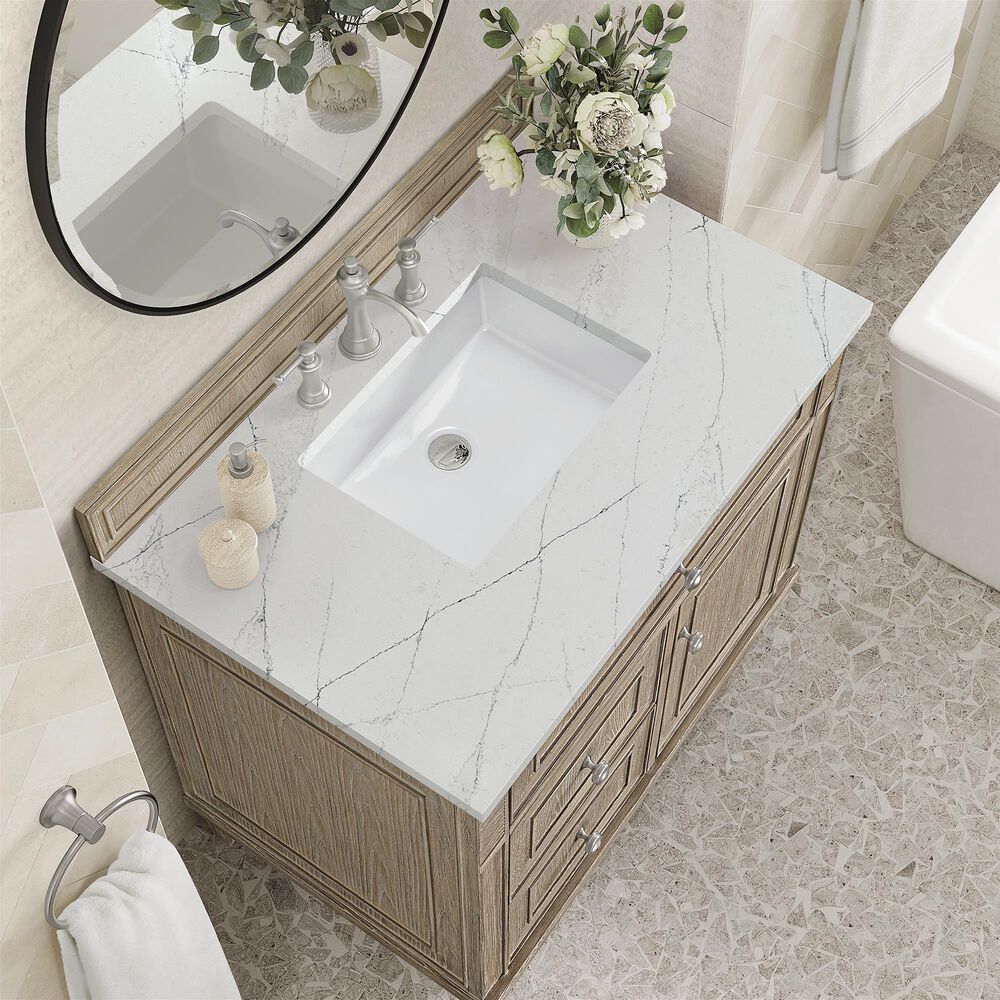 James Martin Vanities Lorelai 36&quot; Single Vanity in Whitewashed Oak with 3 cm Ethereal Noctis Quartz Top, , large