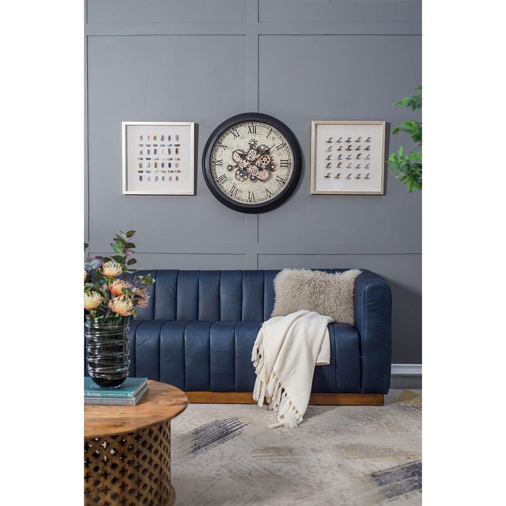 A&amp;B Home Round Clock with Exposed Gold Gears in Gray and Black, , large