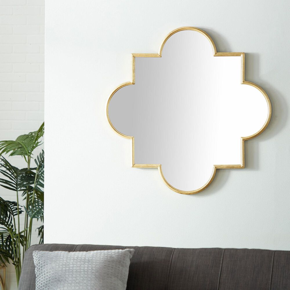 Maple and Jade 34&quot; Metal Geometric Quatrefoil Wall Mirror in Satin Gold, , large