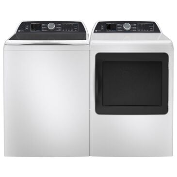 GE Profile 5.3 Cu. Ft. Top Load Washer with Agitator and 7.4 Cu. Ft. Smart Electric Dryer with Sanitize Cycle and Sensor Dry in White, , large