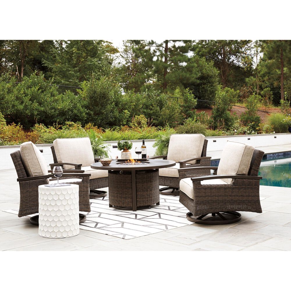 Ashley Paradise Trail 5-Piece Fire Pit Chat Set in Beige, , large
