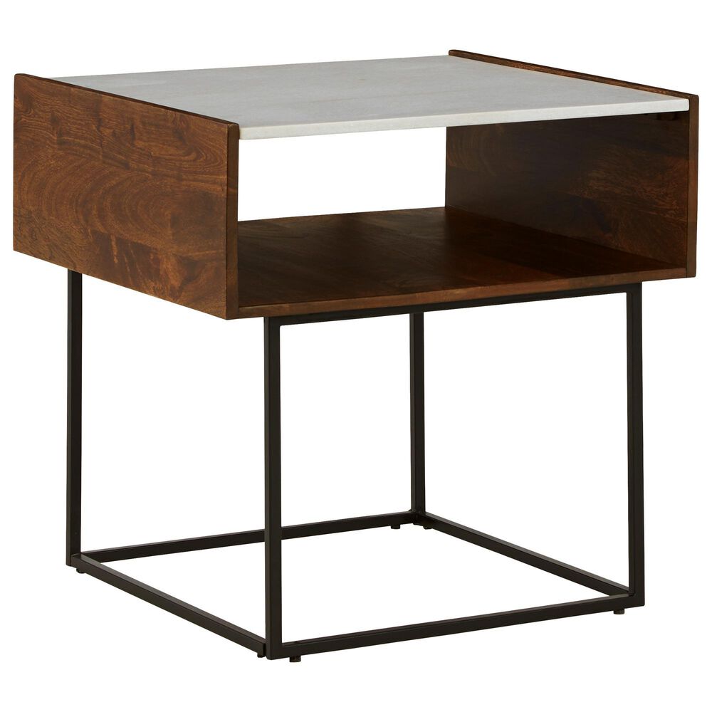 Ashley Rusitori End Table in Light Brown, Matte Black and White, , large