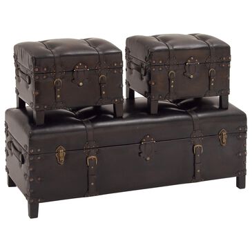 Maple and Jade Traditional Storage Bench in Dark Brown (Set of 3), , large