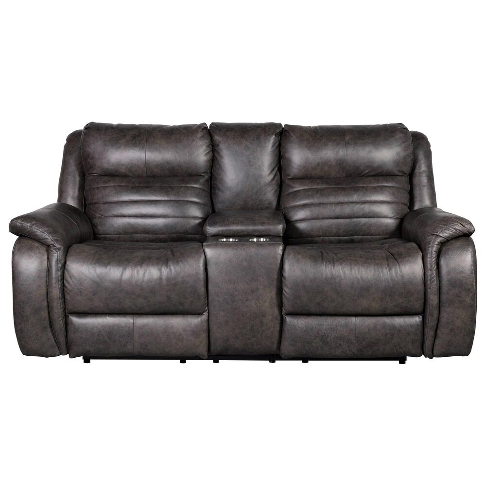 Southern Motion Essex Leather Power Console Loveseat with Power Headrest in Slate Gray, , large