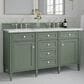 James Martin Vanities Brittany 60" Double Bathroom Vanity in Smokey Celadon with 3 cm Ethereal Noctis Quartz Top and Rectangular Sinks, , large