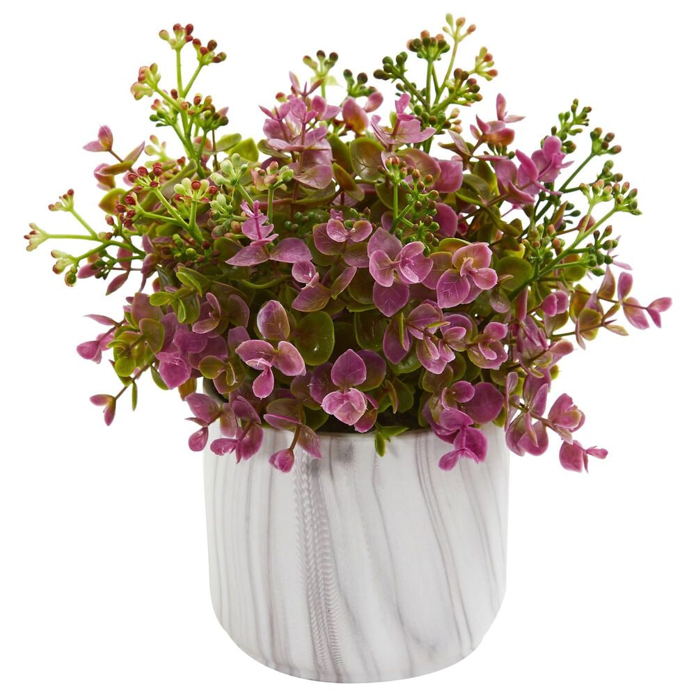 Nearly Natural Inc Eucalyptus Artificial Plant in Marble Finished Vase, , large