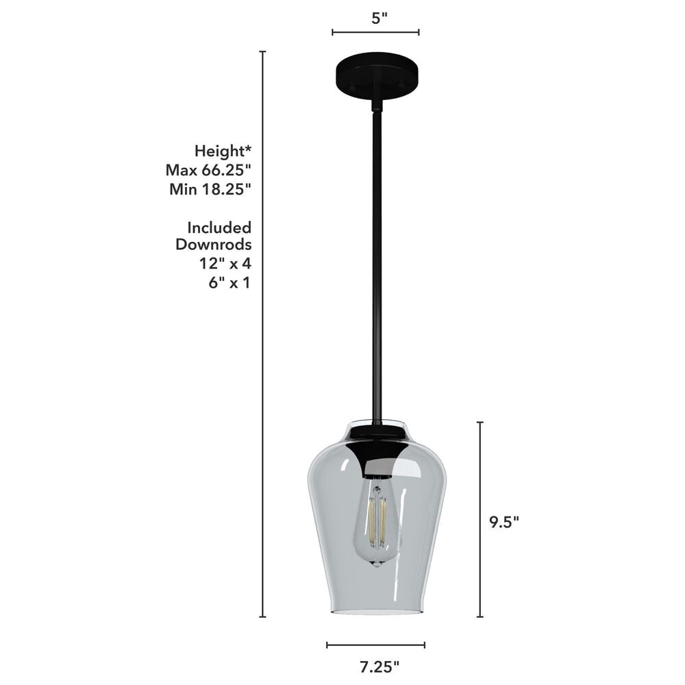 Hunter Vidria 7.25&quot; 1-Light Mini Pendant in Matte Black, , large