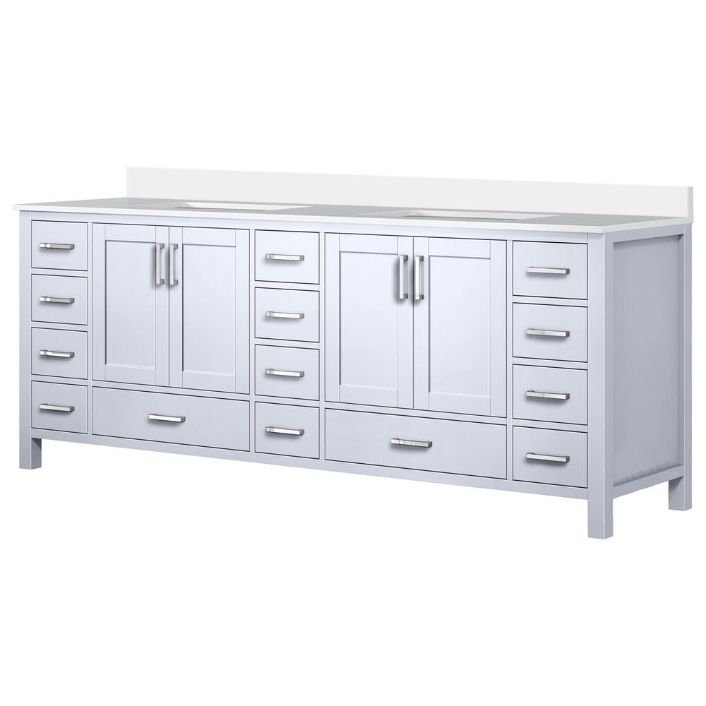 Lexora Home Jacques 84" Double Bathroom Vanity in White with 2 cm White Quartz Top and Rectangular Sinks, , large
