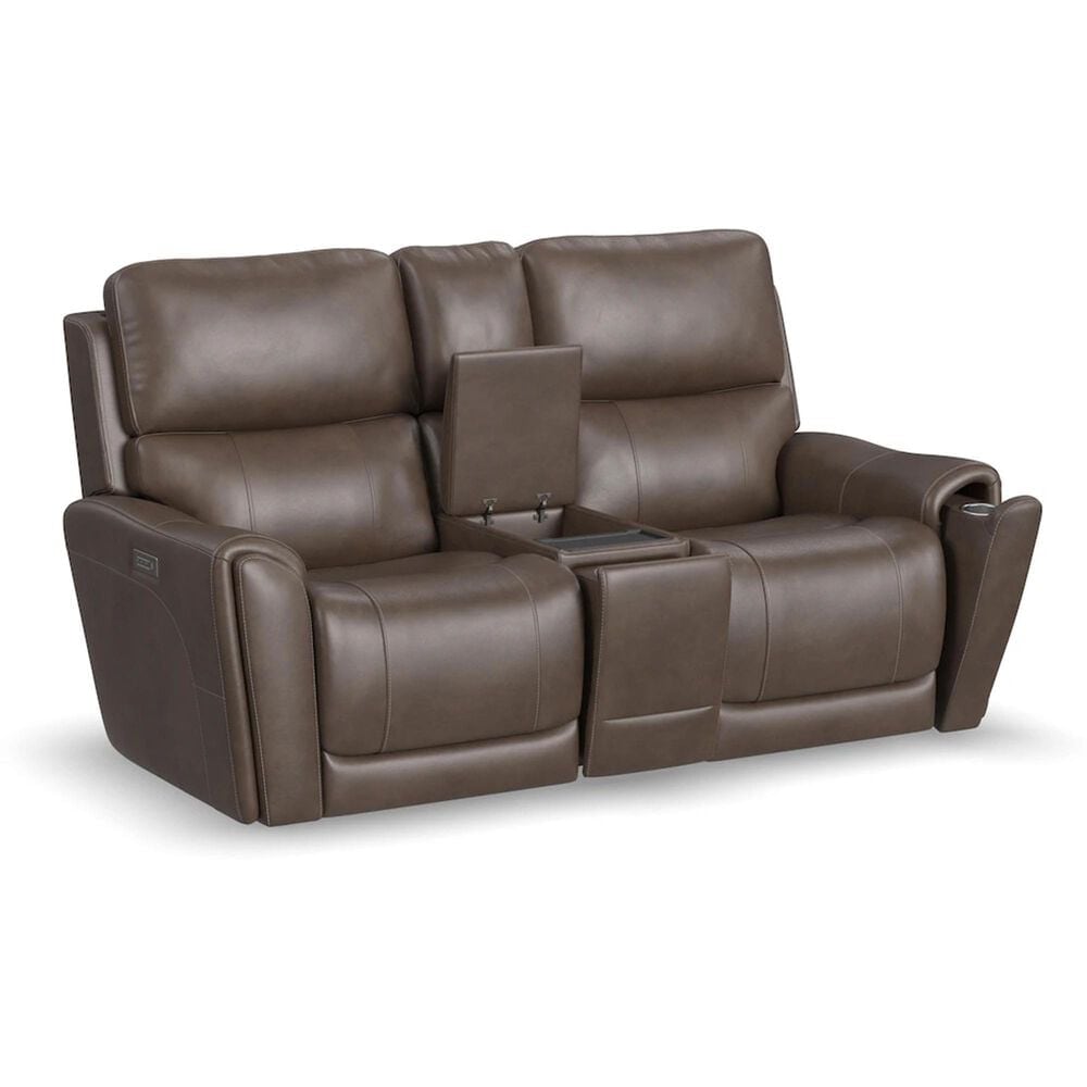 Flexsteel Carter Power Reclining Console Loveseat with Power Headrests in Cappuccino, , large