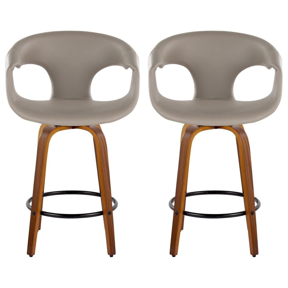 LumiSource Curva 26" Swivel Counter Stool with Light Grey Upholstery in Walnut and Black (Set of 2), , large