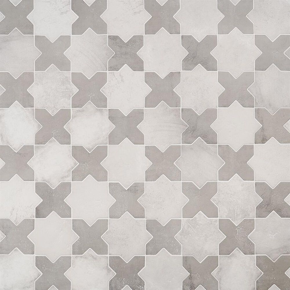 Soho Studio Malta White Star and Dove Gray Cross 6" x 6" Porcelain Tile Kit, , large
