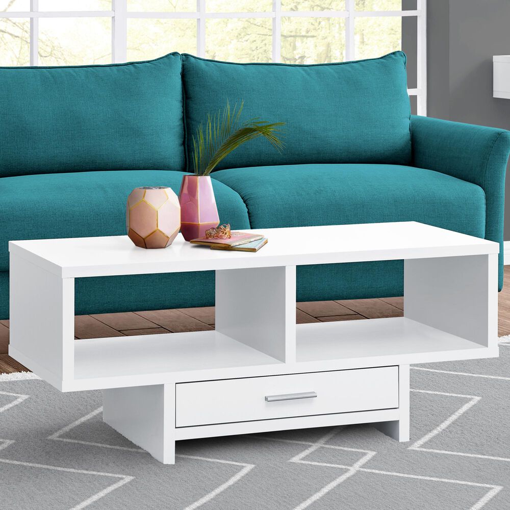 Monarch Specialties Storage Coffee Table in White, , large