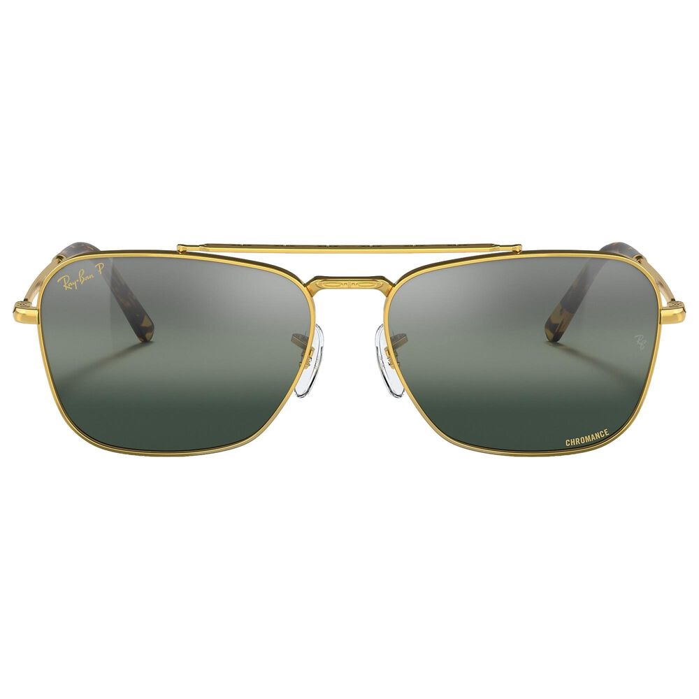 Ray-Ban New Caravan Sunglasses with Silver and Blue Lenses in Polished Gold, , large