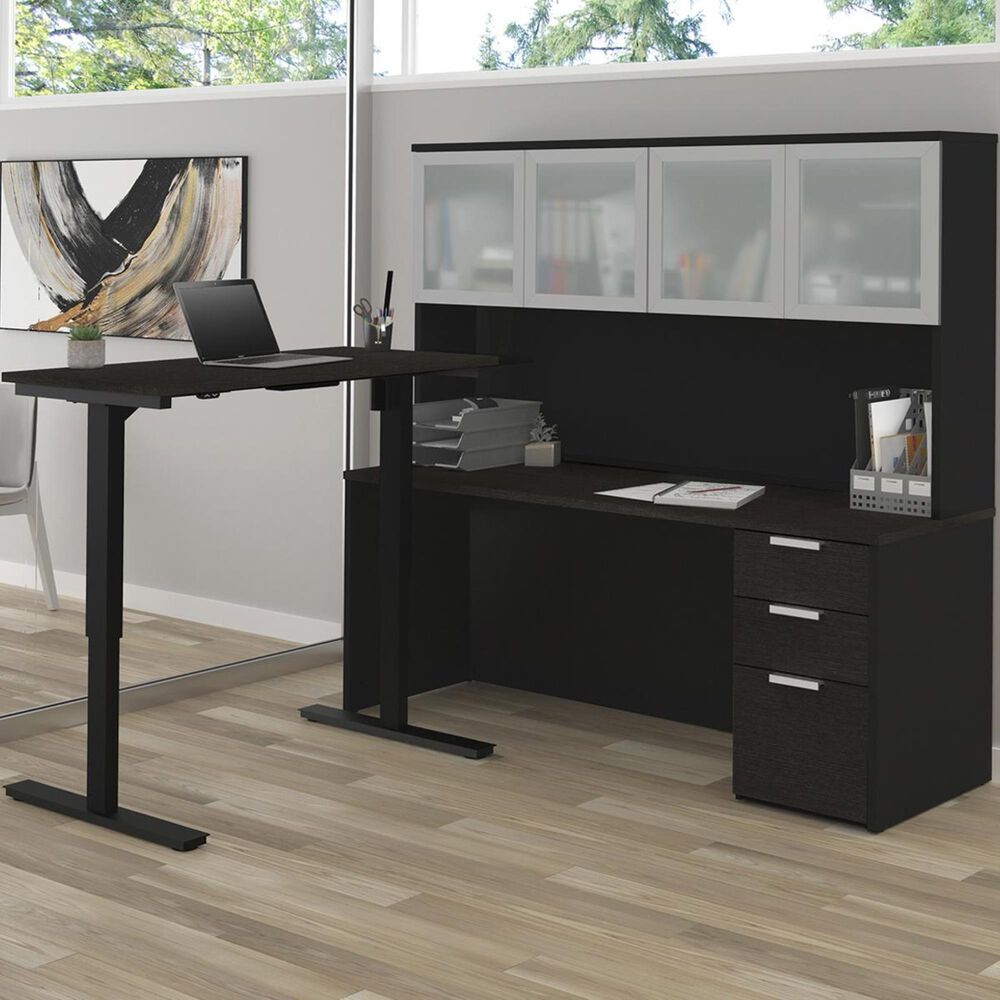 Bestar ProConcept Plus Adjustable Desk with Hutch in Deep Grey and
