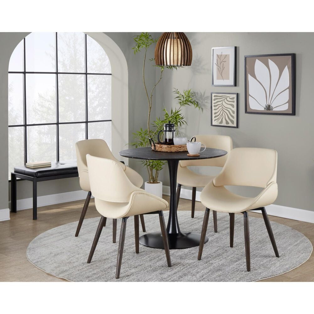 LumiSource Fabrico Side Chair with Cream Faux Leather Cushion in Dark Walnut (Set of 2), , large