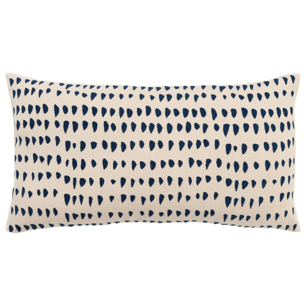 Rizzy Home 14" x 26" Dots Down Filled Lumbar Pillow in Natural and Deep Dark Blue, , large